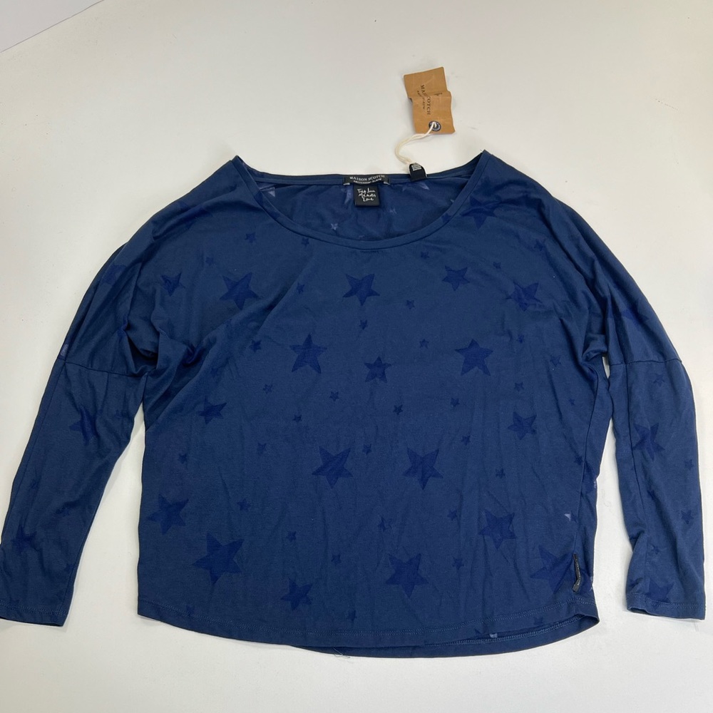 Maison Scotch Blue Star Long Sleeve Batwing Tee New With Tags Size Small